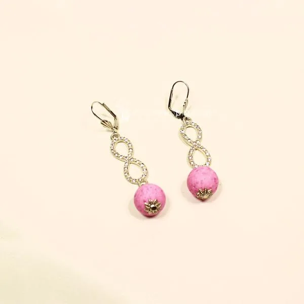 Unendlichkeits-Schmuckset: Kettenanhänger & Ohrringe in Rosa - ohringe klappbrisur perle rosa unendlicheit strass haenger (1)